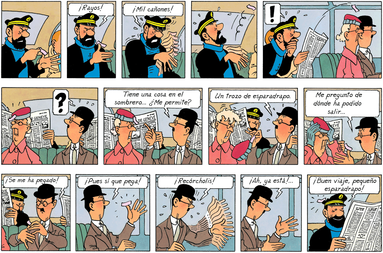 Planche la sparadrap de Haddock dans L'Affaire Tournesol